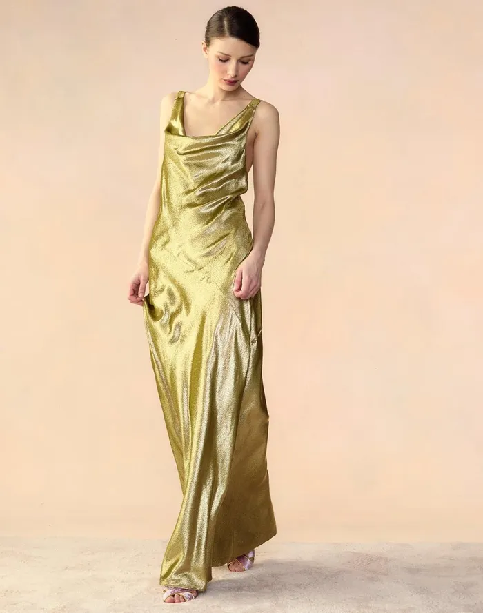 Women Cynthia Rowley Dresses Liquid Gold Lam Dress Green