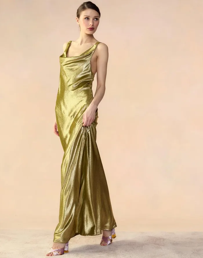 Women Cynthia Rowley Dresses Liquid Gold Lam Dress Green