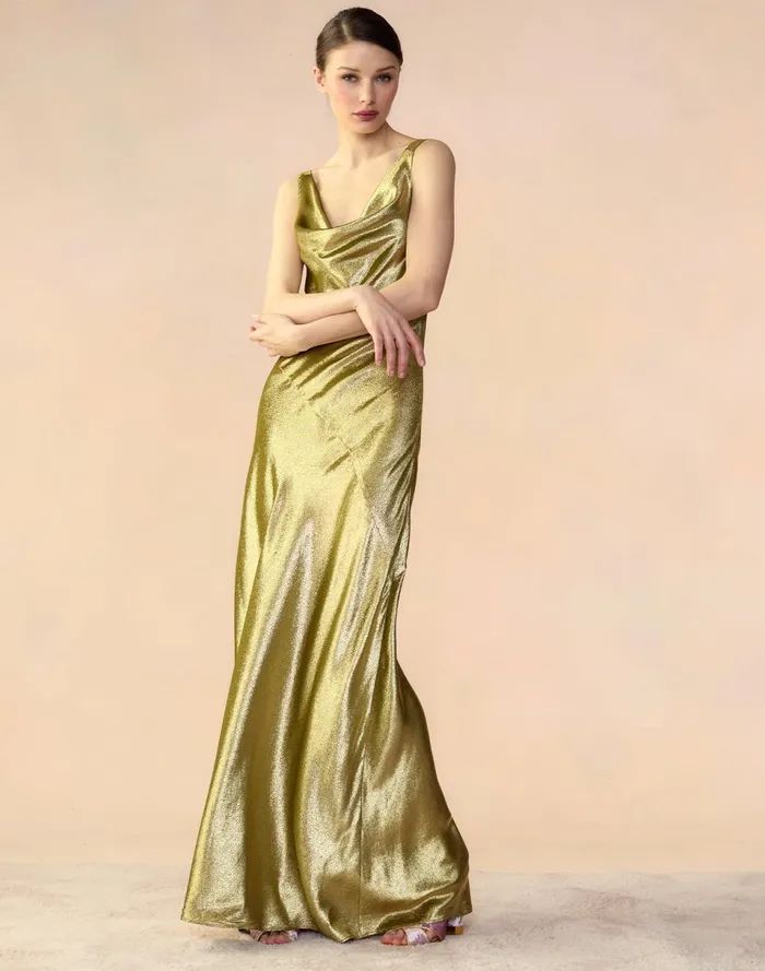 Women Cynthia Rowley Dresses Liquid Gold Lam Dress Green