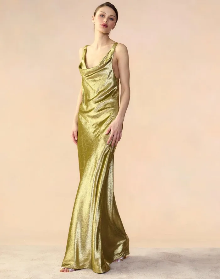 Women Cynthia Rowley Dresses Liquid Gold Lam Dress Green