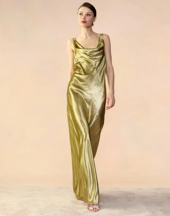 Women Cynthia Rowley Dresses Liquid Gold Lam Dress Green