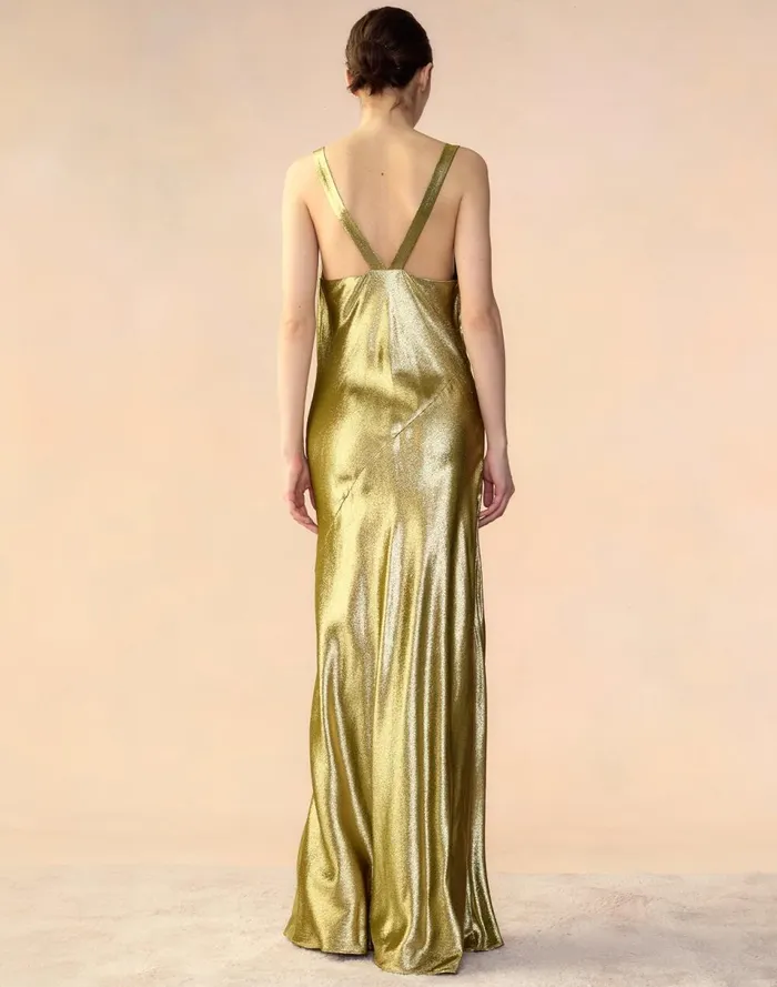Women Cynthia Rowley Dresses Liquid Gold Lam Dress Green