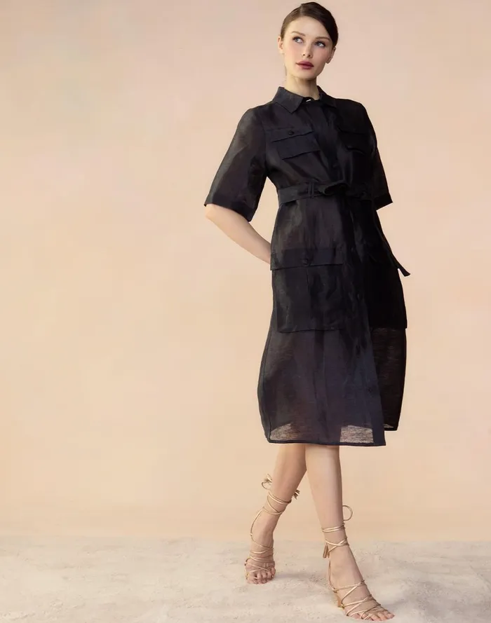 Women Cynthia Rowley Dresses Lisbon Silk Linen Shirt Dress Black Women Cynthia Rowley Dresses Lisbon Silk Linen Shirt Dress Black