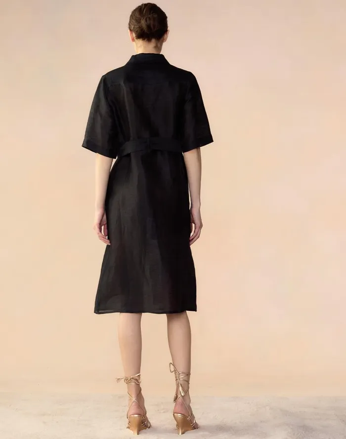 Women Cynthia Rowley Dresses Lisbon Silk Linen Shirt Dress Black Women Cynthia Rowley Dresses Lisbon Silk Linen Shirt Dress Black