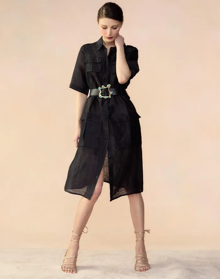 Women Cynthia Rowley Dresses Lisbon Silk Linen Shirt Dress Black Women Cynthia Rowley Dresses Lisbon Silk Linen Shirt Dress Black