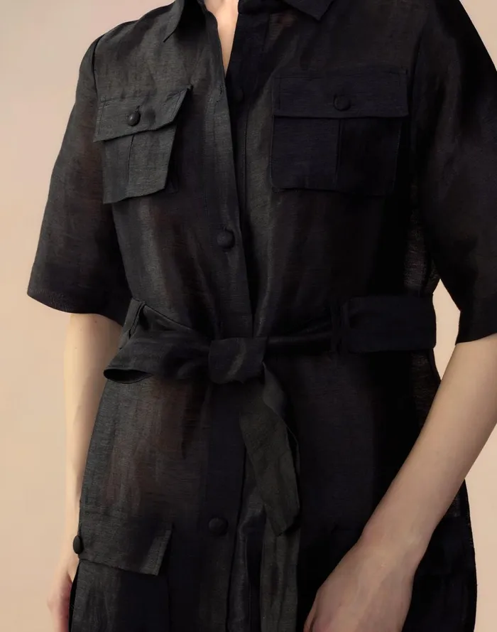 Women Cynthia Rowley Dresses Lisbon Silk Linen Shirt Dress Black Women Cynthia Rowley Dresses Lisbon Silk Linen Shirt Dress Black