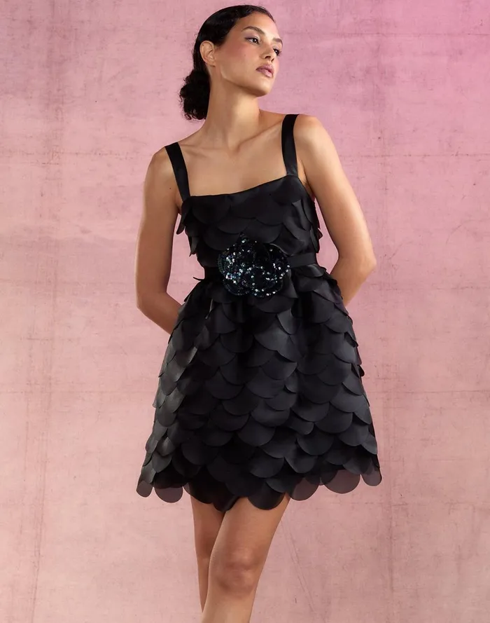 Women Cynthia Rowley Dresses Scalloped Petal Mini Dress Black
