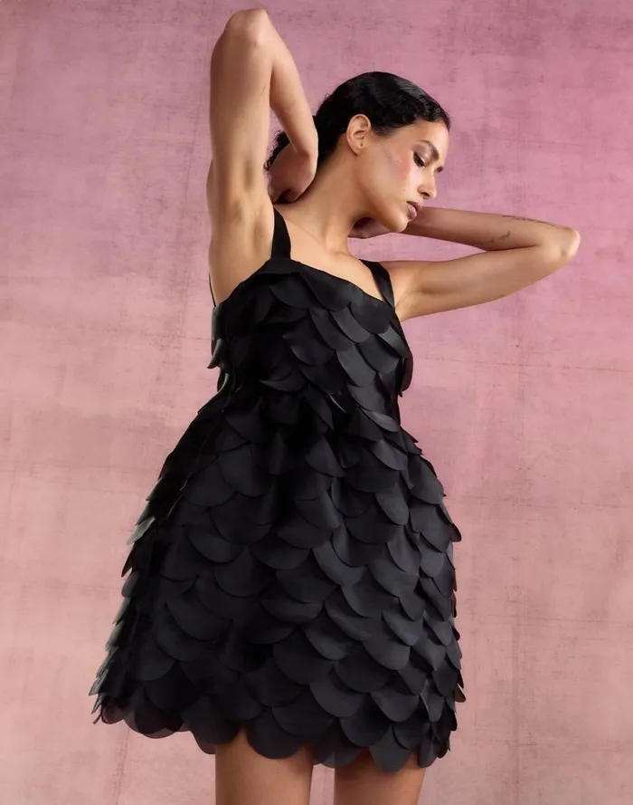 Women Cynthia Rowley Dresses Scalloped Petal Mini Dress Black Women Cynthia Rowley Dresses Scalloped Petal Mini Dress Black