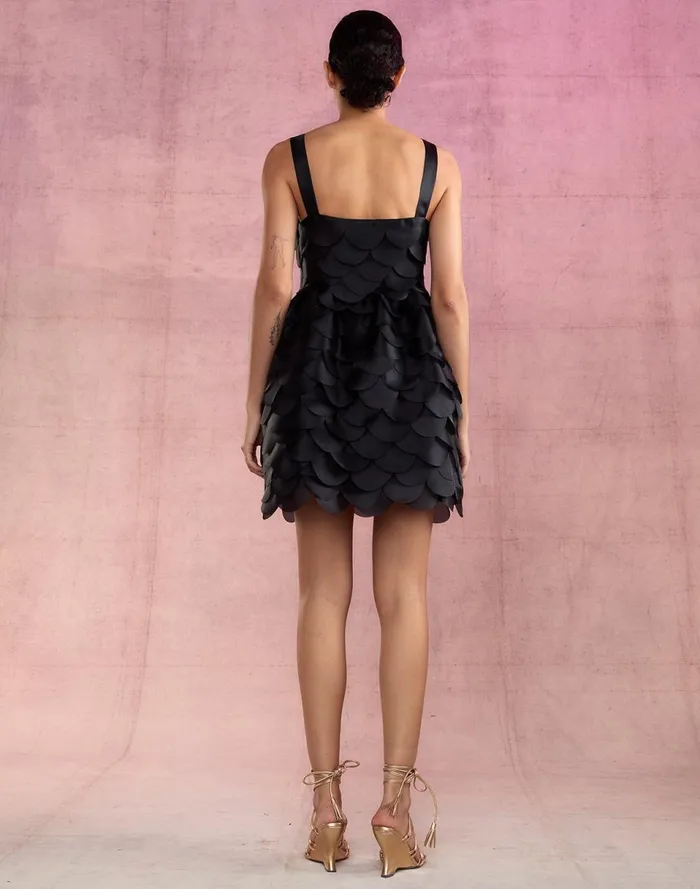 Women Cynthia Rowley Dresses Scalloped Petal Mini Dress Black Women Cynthia Rowley Dresses Scalloped Petal Mini Dress Black