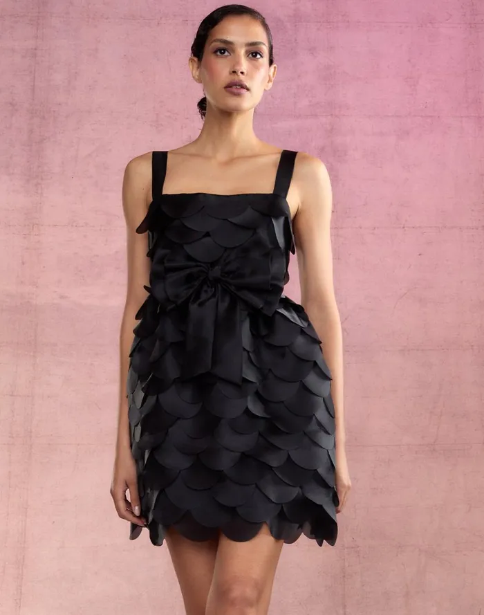 Women Cynthia Rowley Dresses Scalloped Petal Mini Dress Black Women Cynthia Rowley Dresses Scalloped Petal Mini Dress Black