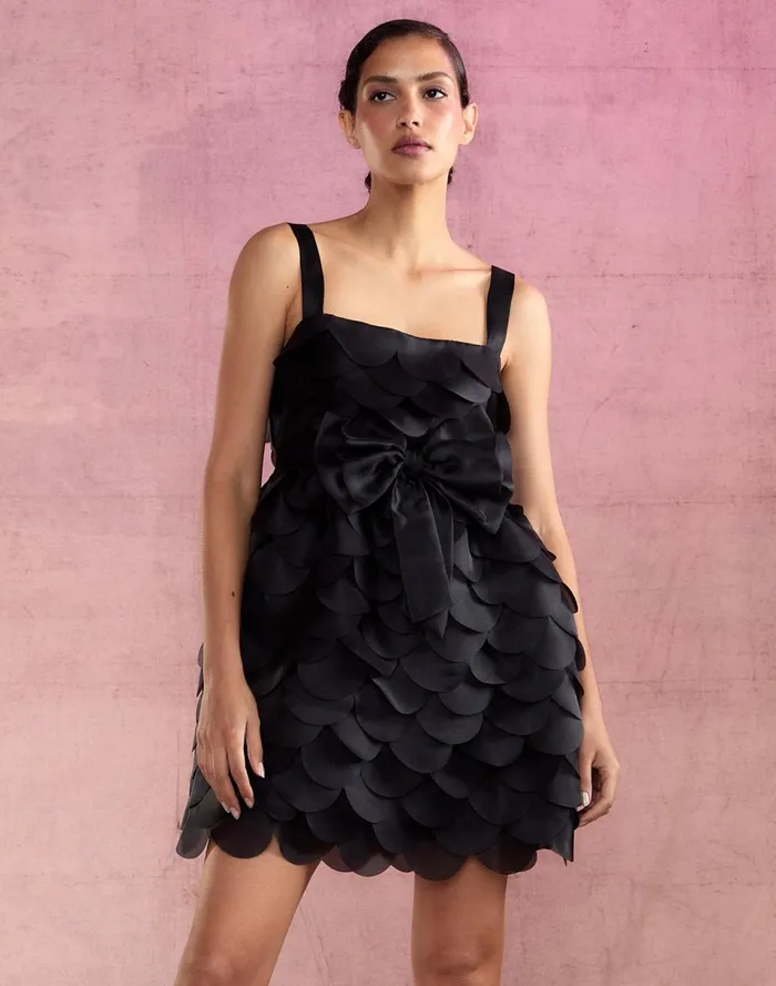 Women Cynthia Rowley Dresses Scalloped Petal Mini Dress Black Women Cynthia Rowley Dresses Scalloped Petal Mini Dress Black
