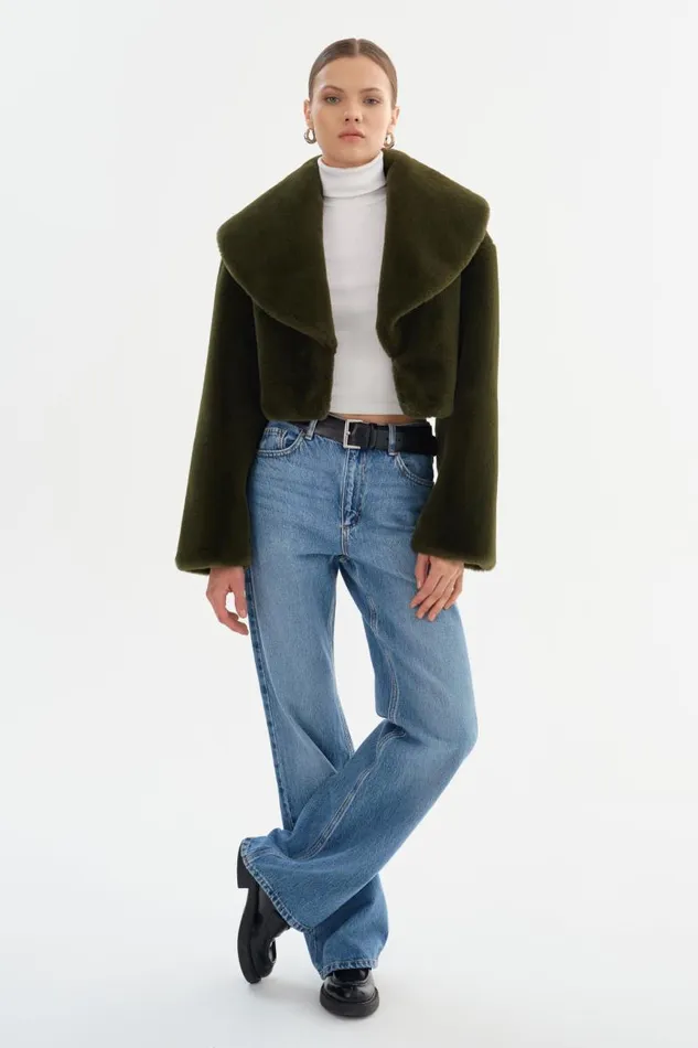 Women DANIKA Faux Fur Crop Jacket Dark Olive LAMARQUE Faux Fur Women DANIKA Faux Fur Crop Jacket Dark Olive LAMARQUE Faux Fur