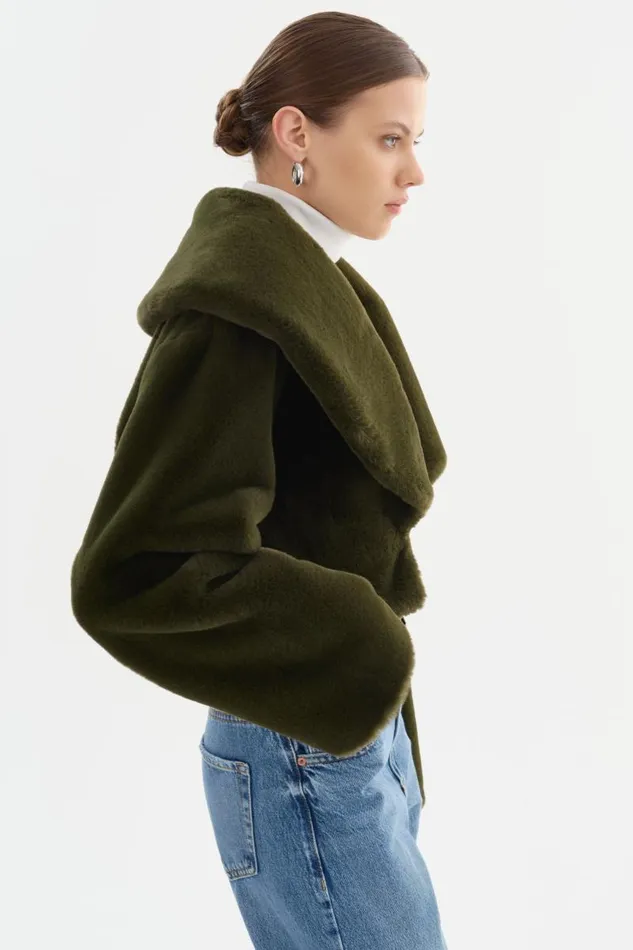 Women DANIKA Faux Fur Crop Jacket Dark Olive LAMARQUE Faux Fur Women DANIKA Faux Fur Crop Jacket Dark Olive LAMARQUE Faux Fur