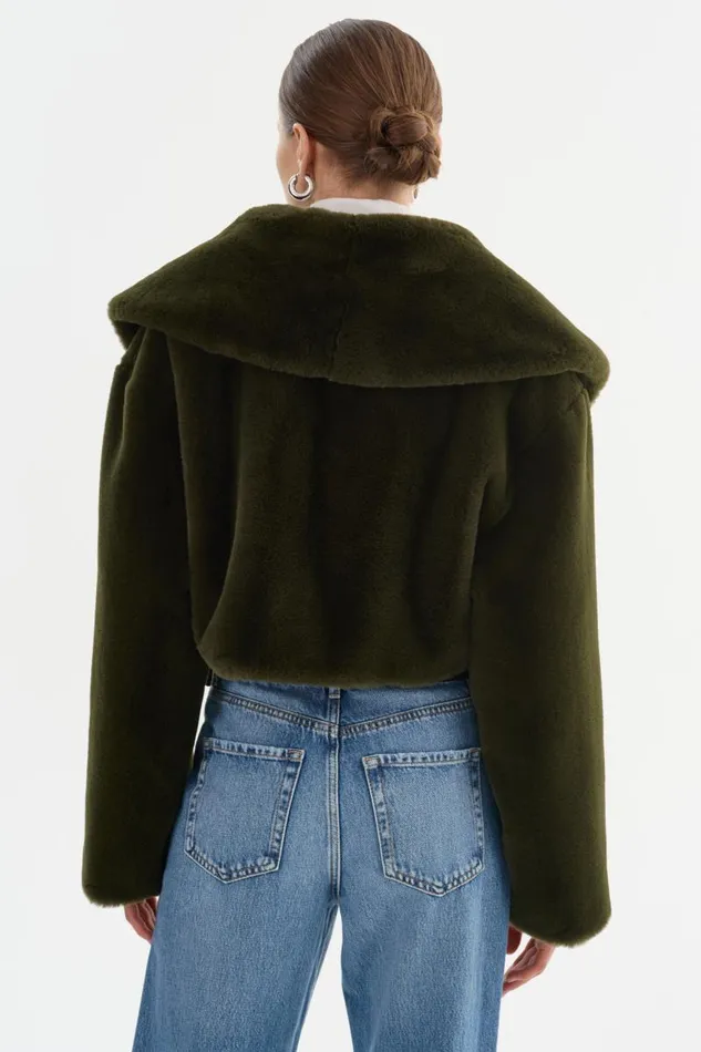 Women DANIKA Faux Fur Crop Jacket Dark Olive LAMARQUE Faux Fur Women DANIKA Faux Fur Crop Jacket Dark Olive LAMARQUE Faux Fur