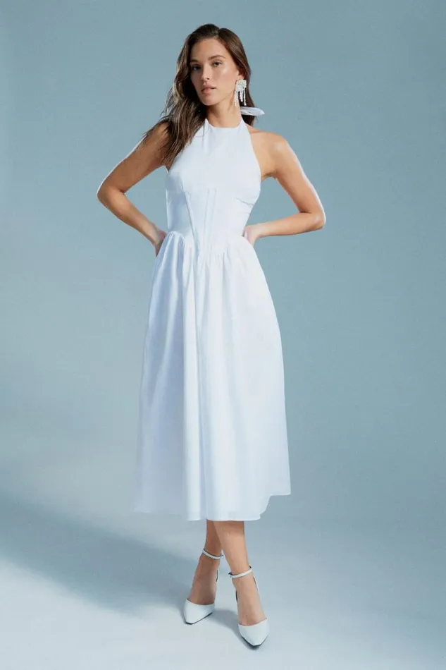 Women Day To Night Dresses Bardot Kylen Poplin Midi Dress In Orchid White Orchid White