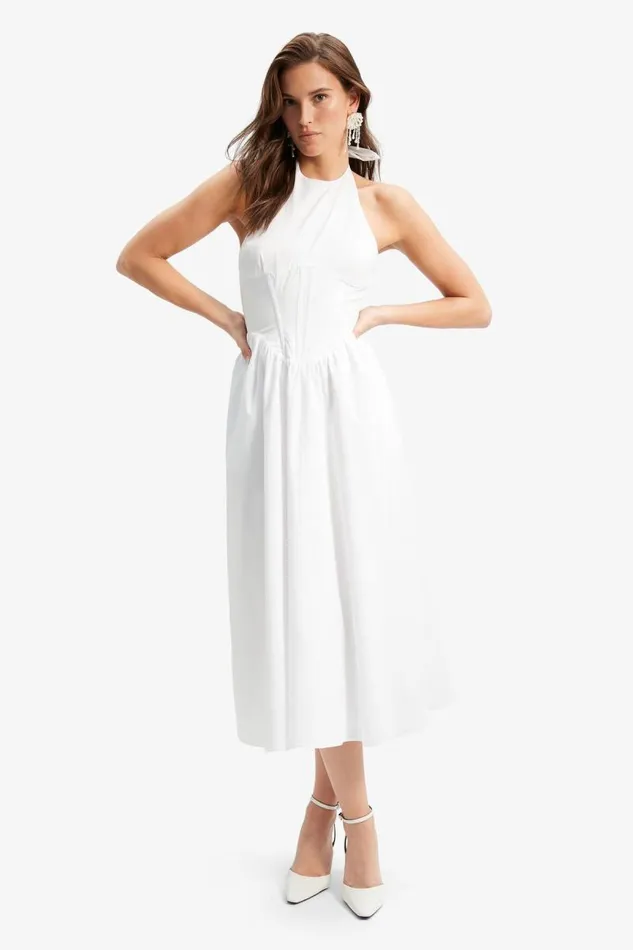 Women Day To Night Dresses Bardot Kylen Poplin Midi Dress In Orchid White Orchid White