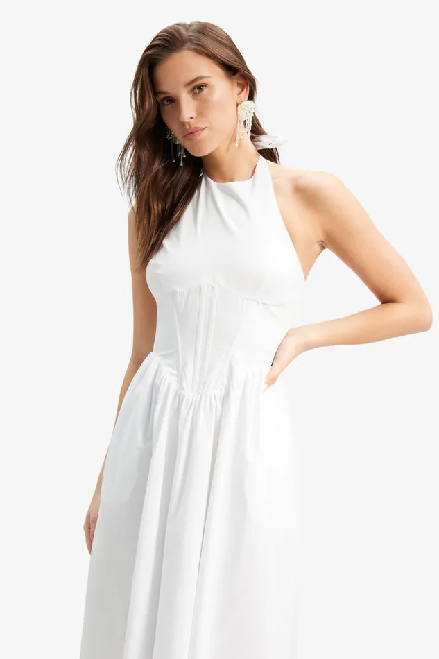 Women Day To Night Dresses Bardot Kylen Poplin Midi Dress In Orchid White Orchid White