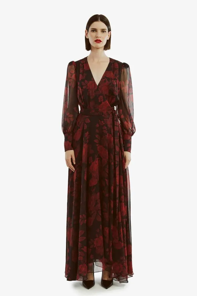 Women Day To Night Dresses Bardot Lucianna Maxi Wrap Dress In Red Floral Red Floral Women Day To Night Dresses Bardot Lucianna Maxi Wrap Dress In Red Floral Red Floral
