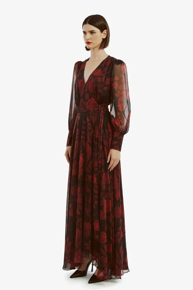 Women Day To Night Dresses Bardot Lucianna Maxi Wrap Dress In Red Floral Red Floral Women Day To Night Dresses Bardot Lucianna Maxi Wrap Dress In Red Floral Red Floral