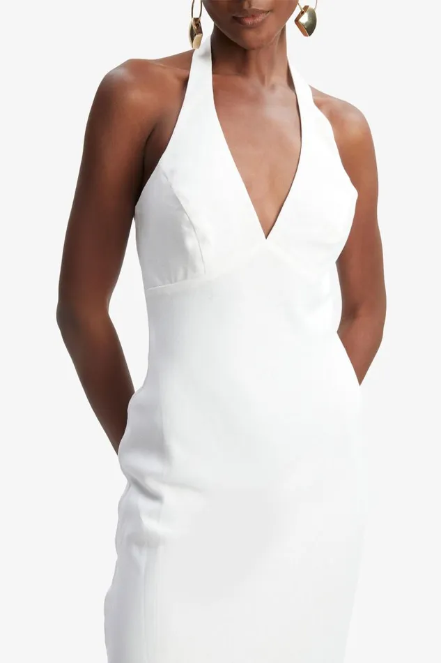 Women Day To Night Dresses Bardot Paola Halter Linen Midi Dress In Orchid White Orchid White