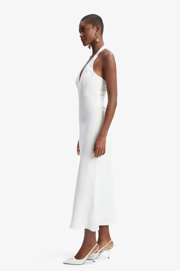 Women Day To Night Dresses Bardot Paola Halter Linen Midi Dress In Orchid White Orchid White