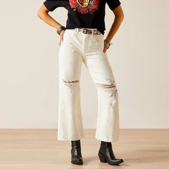 Women Denim Ariat Ultra High Rise Tomboy Wide White