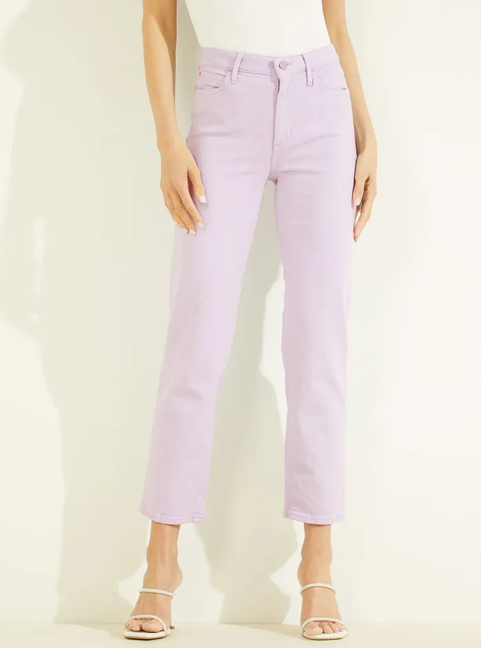 Women Denim GUESS Highrise 1981 Ankle Straight Leg Denim Jeans In Lavender Haze Wash