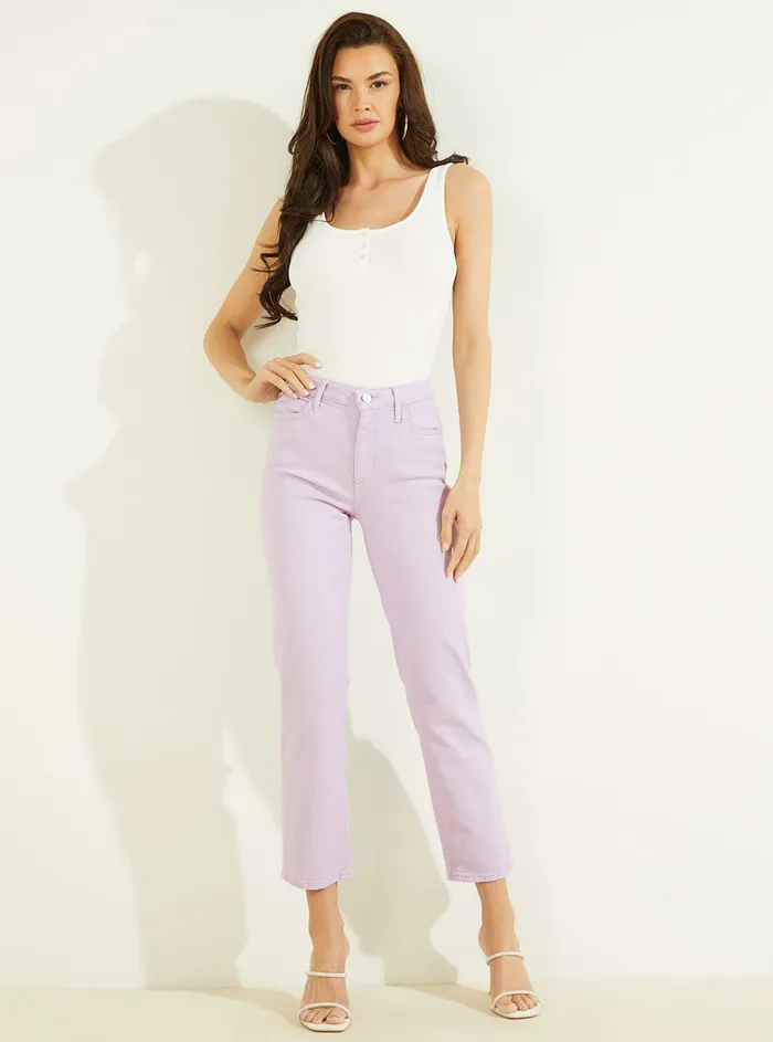 Women Denim GUESS Highrise 1981 Ankle Straight Leg Denim Jeans In Lavender Haze Wash
