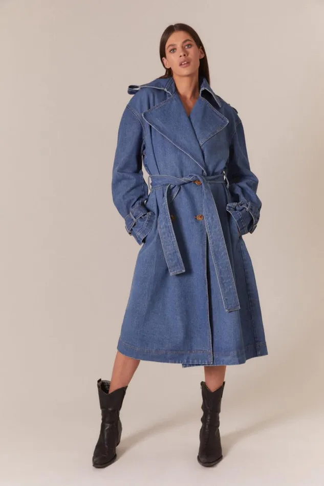 Women Denim Jackets Bardot Oversized Denim Trench Coat In Vintage Vintage