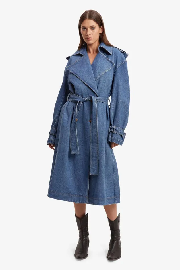 Women Denim Jackets Bardot Oversized Denim Trench Coat In Vintage Vintage