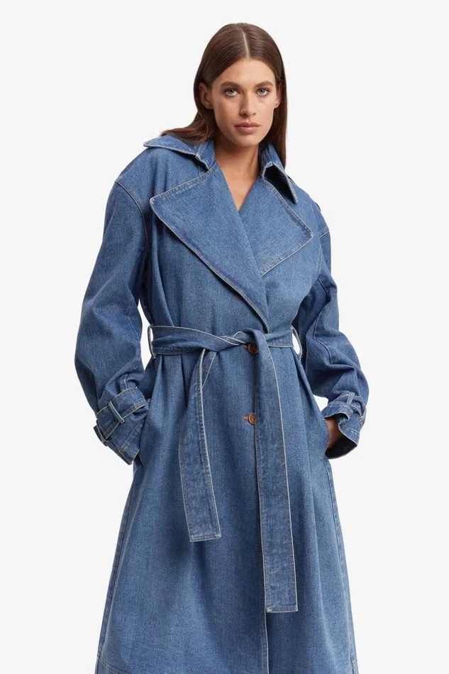 Women Denim Jackets Bardot Oversized Denim Trench Coat In Vintage Vintage