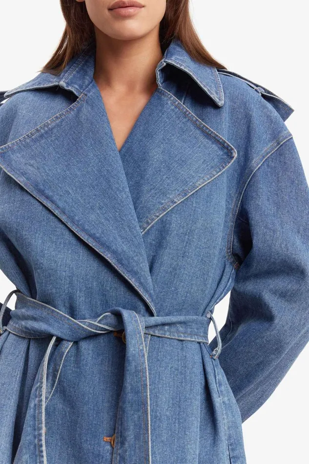 Women Denim Jackets Bardot Oversized Denim Trench Coat In Vintage Vintage
