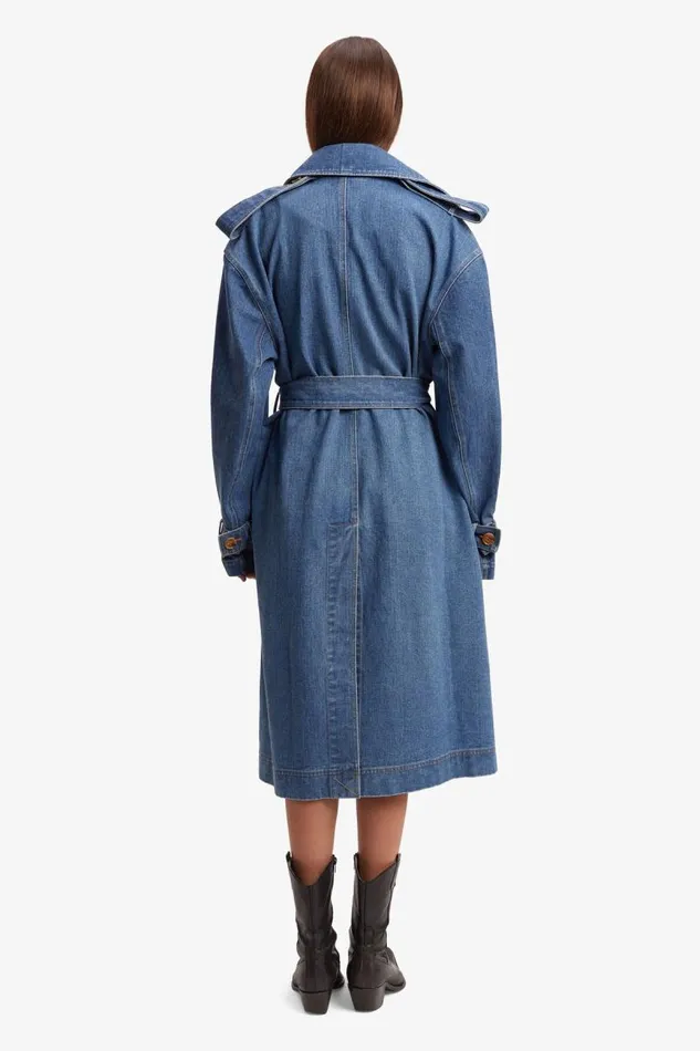 Women Denim Jackets Bardot Oversized Denim Trench Coat In Vintage Vintage