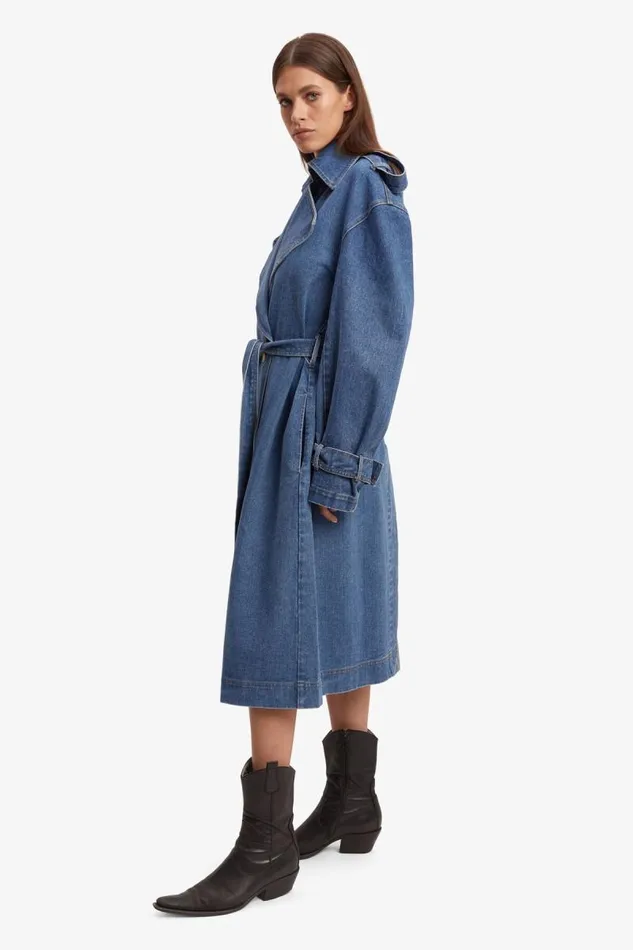 Women Denim Jackets Bardot Oversized Denim Trench Coat In Vintage Vintage