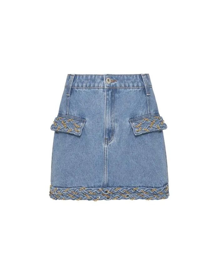 Women Denim PatBO Braided Denim Mini Skirt Denim