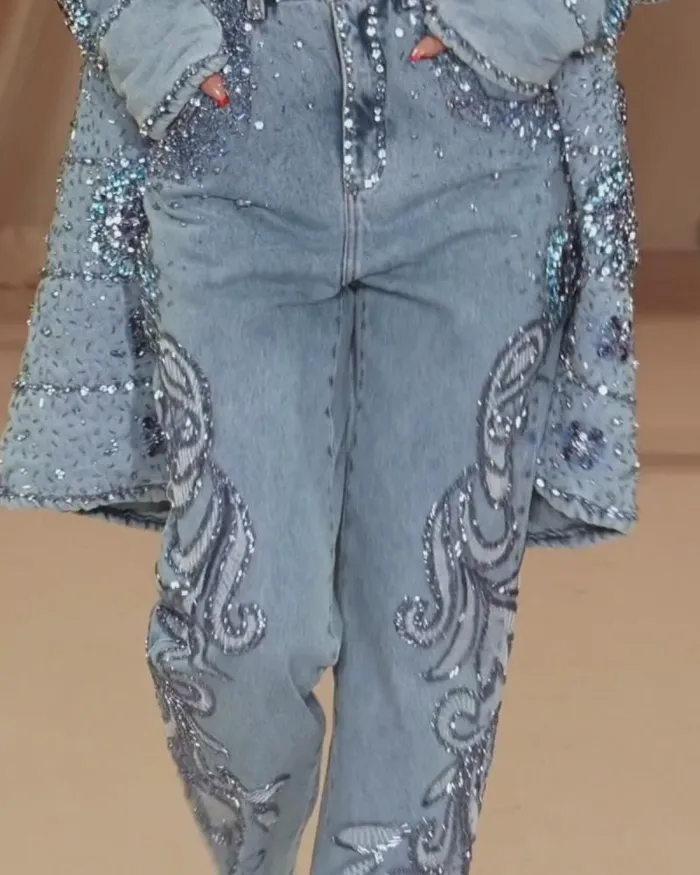 Women Denim PatBO HANDBEADED STRAIGHT LEG JEANS FINAL SALE Denim