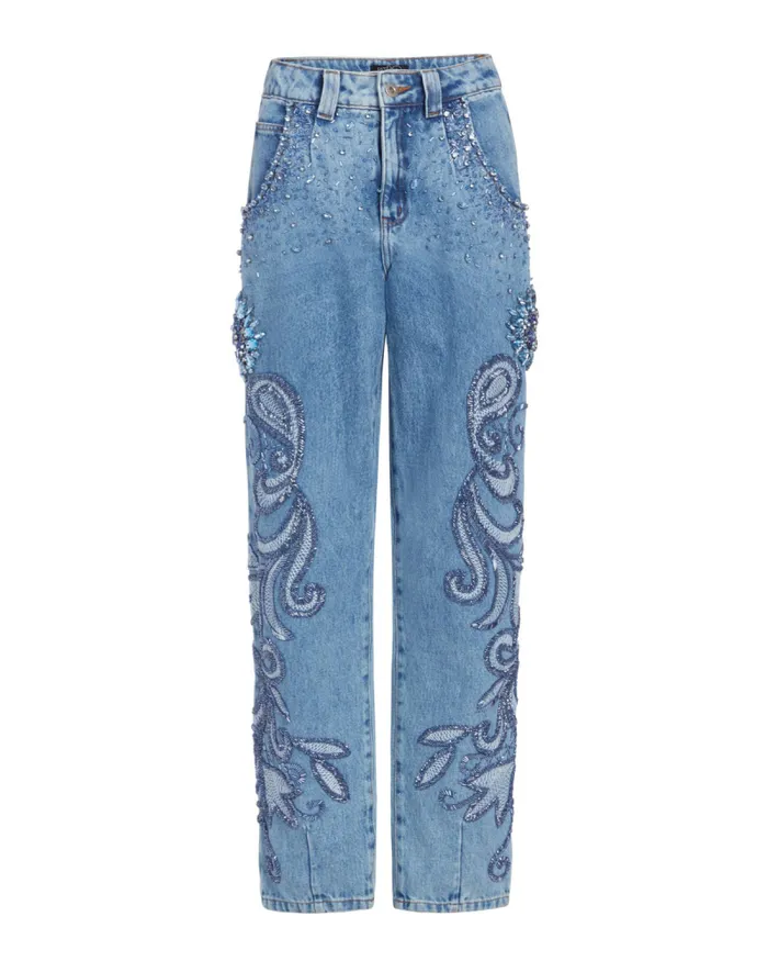 Women Denim PatBO HANDBEADED STRAIGHT LEG JEANS FINAL SALE Denim