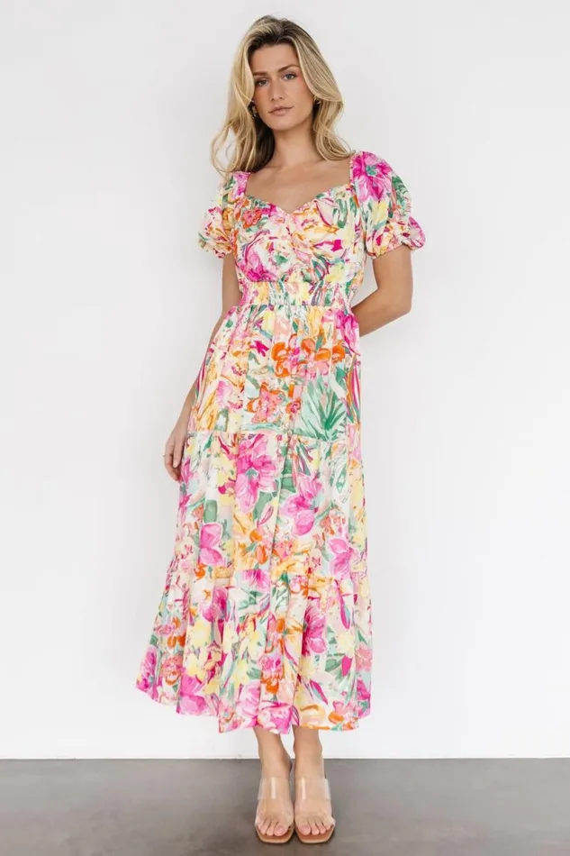 Women Denzel Puff Sleeve Midi Dress Multi Floral Baltic Born Midi Dresses