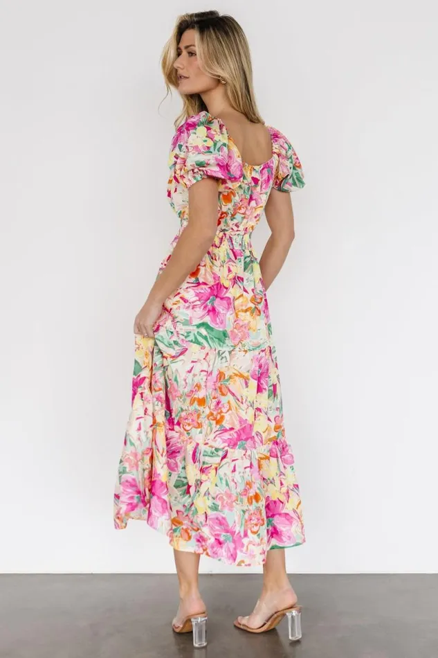 Women Denzel Puff Sleeve Midi Dress Multi Floral Baltic Born Midi Dresses