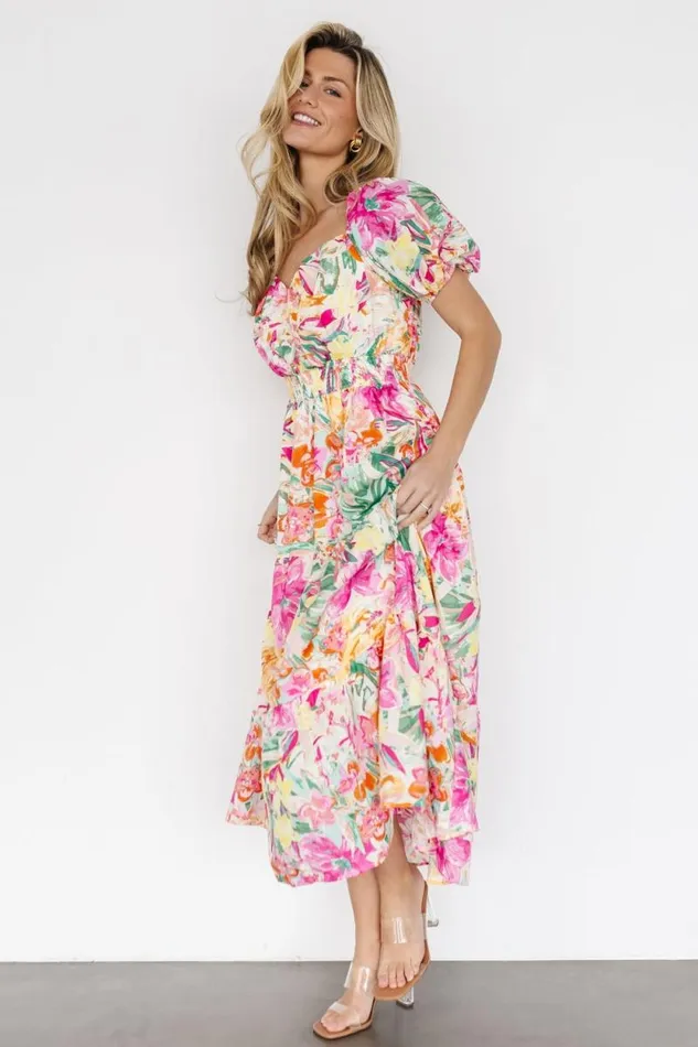 Women Denzel Puff Sleeve Midi Dress Multi Floral Baltic Born Midi Dresses