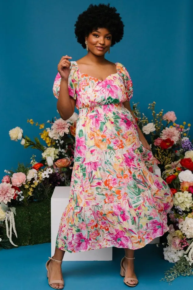 Women Denzel Puff Sleeve Midi Dress Multi Floral Baltic Born Midi Dresses