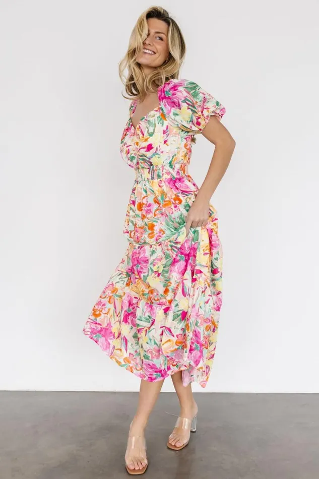 Women Denzel Puff Sleeve Midi Dress Multi Floral Baltic Born Midi Dresses