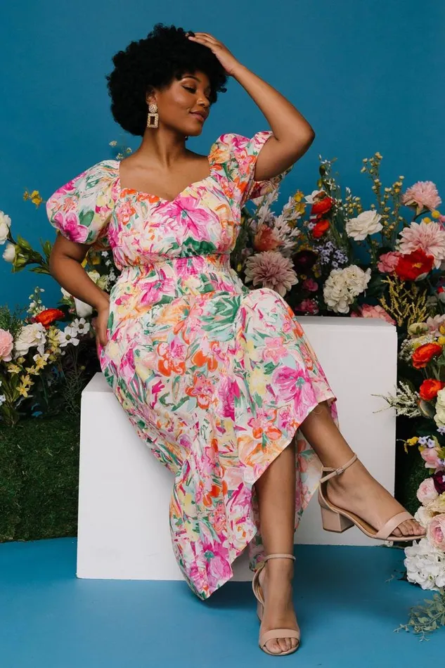 Women Denzel Puff Sleeve Midi Dress Multi Floral Baltic Born Midi Dresses