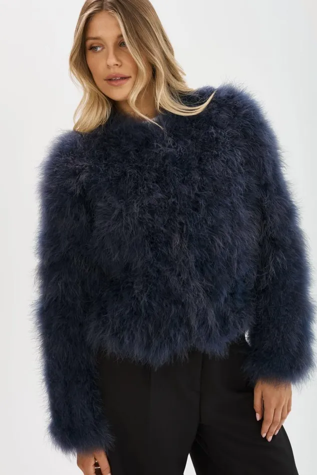 Women DEORA Feather Jacket Midnight Blue LAMARQUE Feather Jackets