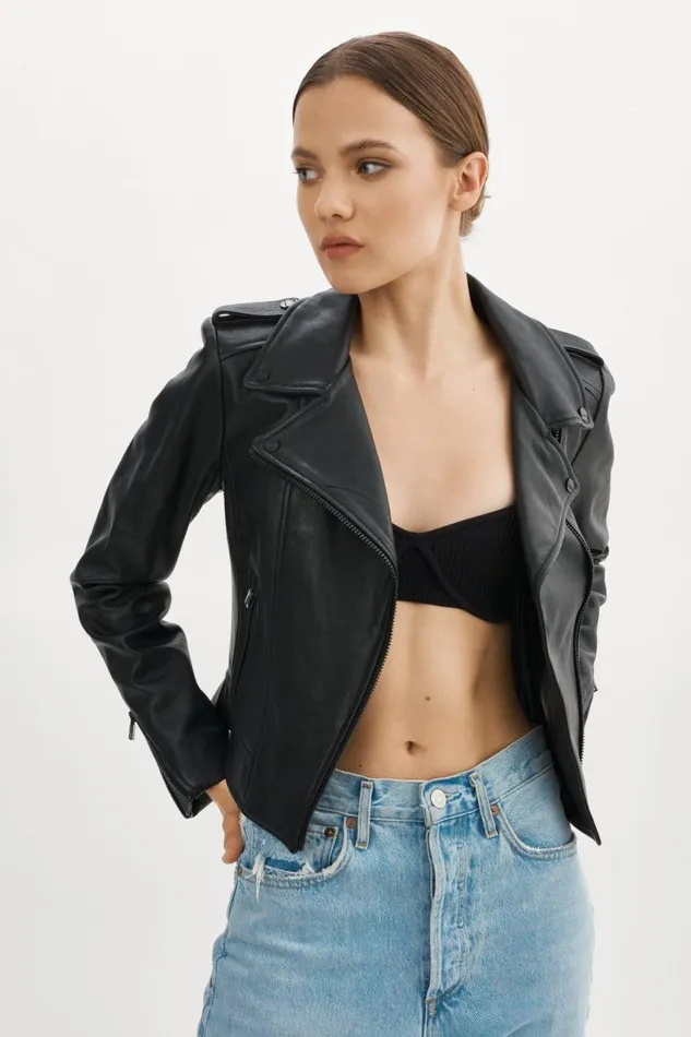 Women DONNA Iconic Leather Biker Jacket Black Black LAMARQUE Leather Jackets
