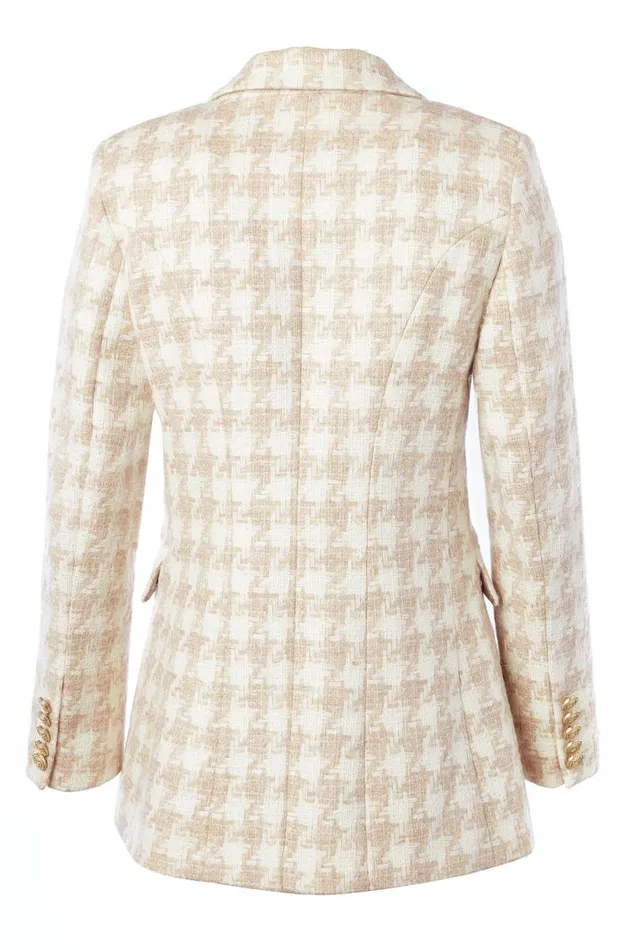 Women Double Breasted Blazer Camel Houndstooth Holland Cooper Tailoring