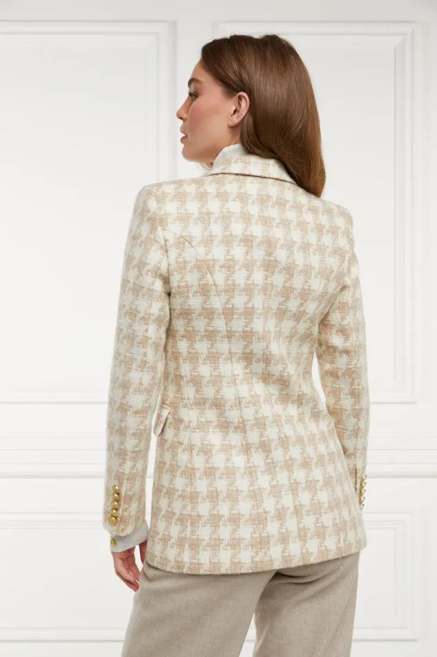 Women Double Breasted Blazer Camel Houndstooth Holland Cooper Tailoring