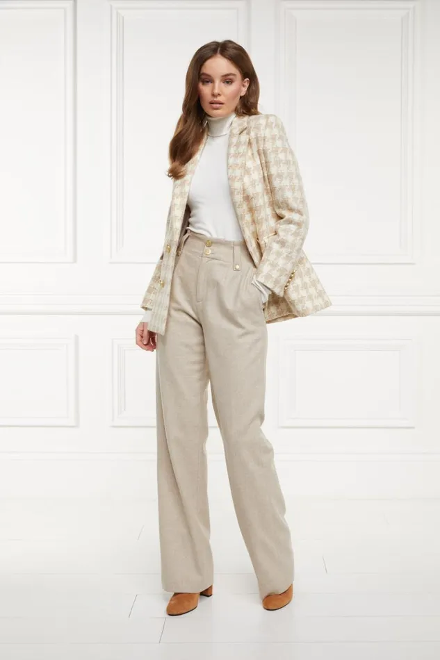 Women Double Breasted Blazer Camel Houndstooth Holland Cooper Tailoring