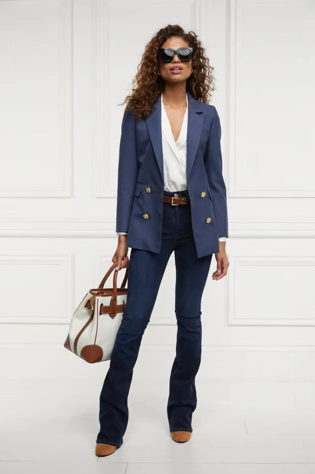 Women Double Breasted Blazer Denim Holland Cooper Tailoring