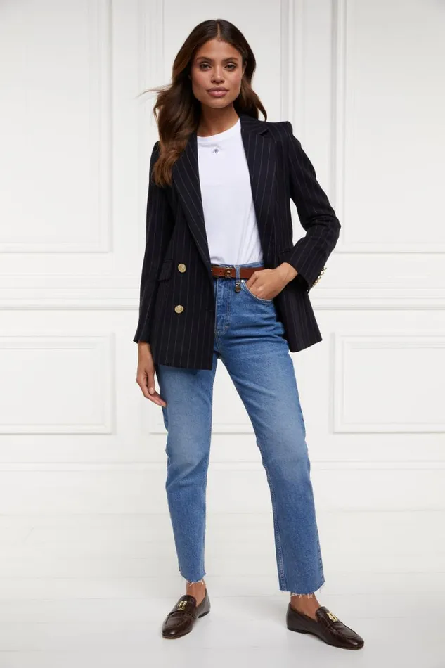 Women Double Breasted Blazer Navy Chalk Pinstripe Holland Cooper Blazers
